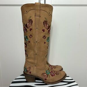 Corral Embroidered floral Tan Knee-High Boots